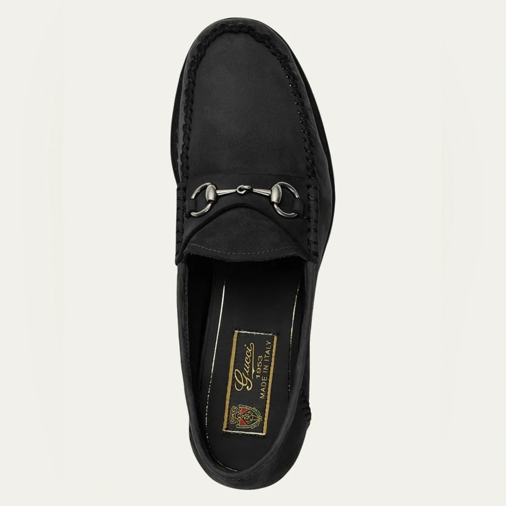 Gucci Gigi Horsebit 1953 Suede Mocassin Loafers in Black NWOB - Picture 2 of 8